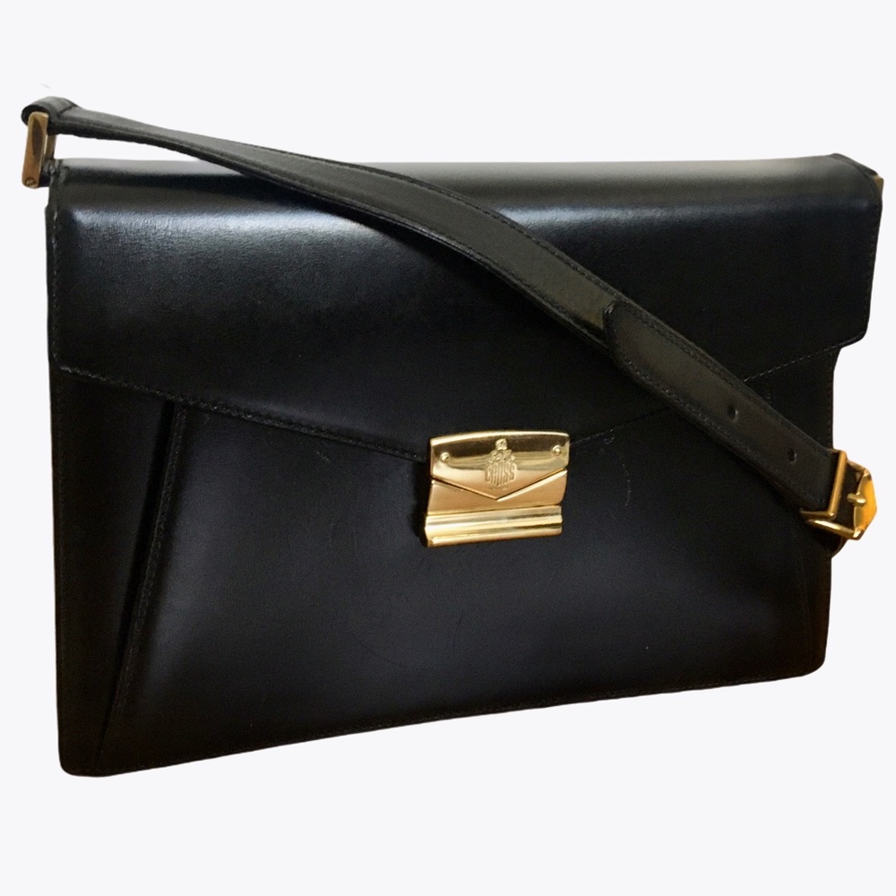 *hp* Vtg Mark Cross 1990s Black Leather Bag Purse - Picture 10 of 16